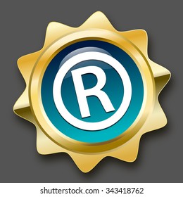 Registered seal or icon. Glossy golden seal or button.
