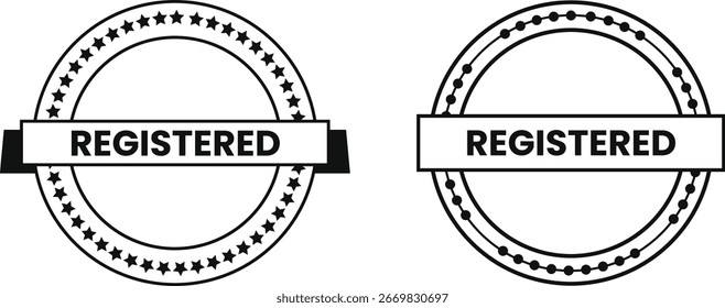 Insignias de sello registradas en blanco y negro: etiquetas circulares monocromáticas con texto de Anuncio