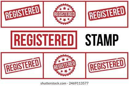 Registered Stamp. Red Registered Rubber grunge Stamp set