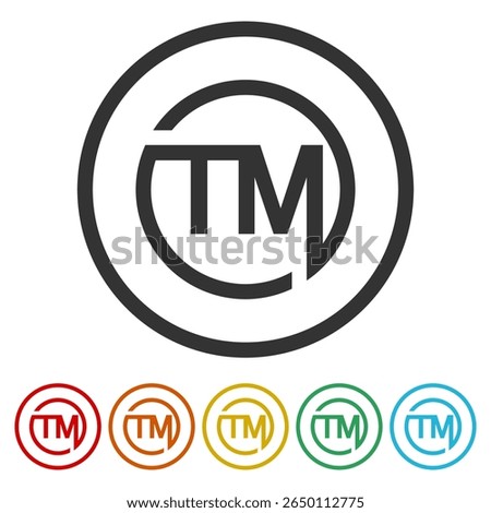 Registered TM trademark icon. Set icons in color circle buttons