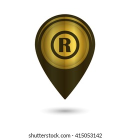 Registered Trademark - black vector icon; golden  map pointer