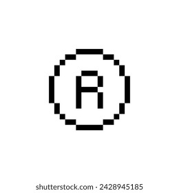 Registered Trademark icon 8 bit, pixel R art  icon  for game  logo.