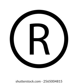 Registered trademark icon. Bold letter R. Monochrome circle vector. Legal brand symbol.