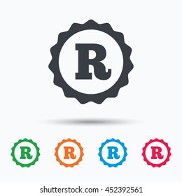 Registered trademark icon. Intellectual work protection symbol. Colored flat web icon on white background. Vector