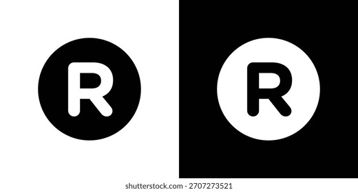 Icono de Marca comercial registrada en conjunto de silueta sólida. Ilustración vectorial.