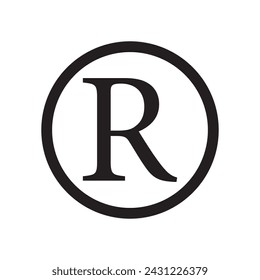 Vector de icono de marca registrada. Símbolo de signo de alfabeto R.