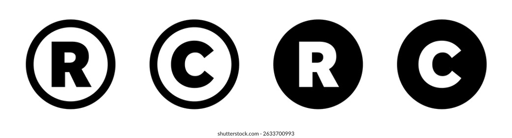 Registered trademark icons set. R, C sign collection. Vector illustration.