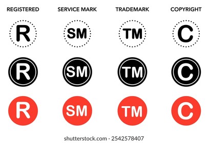 Conjunto de Vector de icono de revestimiento de Marca comercial registrada.