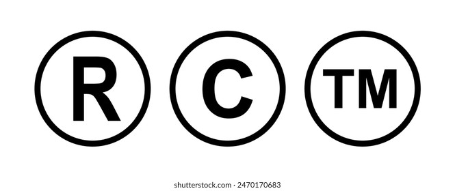 Eingetragene Marke Zeichen, Kopieren rechts Symbol, Marke Urheberrecht Symbol Vektorillustration. Markenzeichen Kreis des geistigen Eigentums Register-Symbol, Eingetragene Symbole isoliert.