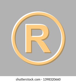 Registered Trademark sign. Emboss effect with light orange icon on gray background.