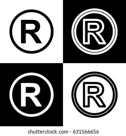 Registered Trademark sign. Vector. Black and white icons and line icon on chess board.