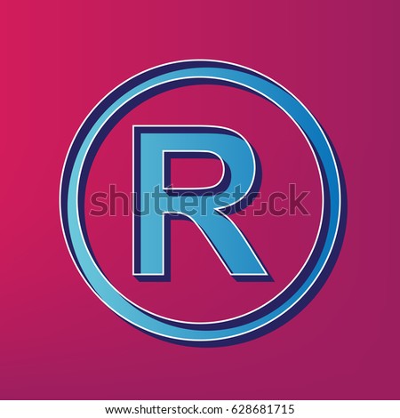Registered Trademark sign. Vector. Blue 3d printed icon on magenta background.