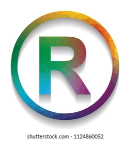 Registered Trademark sign. Vector. Colorful icon with bright texture of mosaic with soft shadow on white background. Isolated.