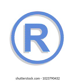 Registered Trademark sign. Vector. Neon blue icon with cyclamen polka dots pattern with light gray shadow on white background. Isolated.