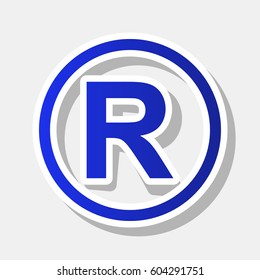 Registered Trademark sign. Vector. New year bluish icon with outside stroke and gray shadow on light gray background.