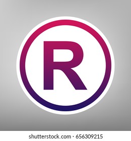 Registered Trademark sign. Vector. Purple gradient icon on white paper at gray background.