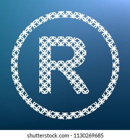 Registered Trademark sign. Vector. White textured icon at lapis lazuli gradient background.