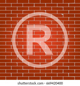 Registered Trademark sign. Vector. Whitish icon on brick wall as background.