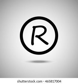 Registered Trademark symbol Icon. Flat style.Grey background. Vector illustration.