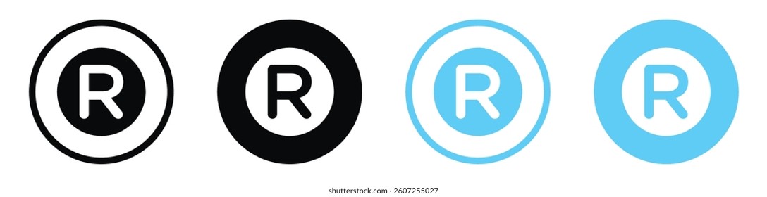 Registered vector icons in black and blue colors