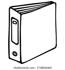 Registrar for working documents. Folder for storing files. Office office for archiving papers. Vector illustration in doodle style. Contour on an isolated white background. Sketch. 