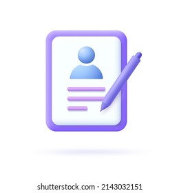 Registration 3d icon. Symbol of password, vote, check list. Vector illustration.