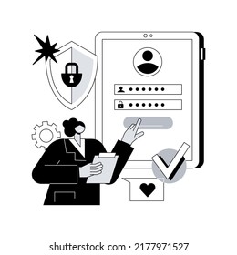 Registration abstract concept vector illustration. Registration page, name and password field, fill in form, menu bar, corporate website, create account, user information abstract metaphor.