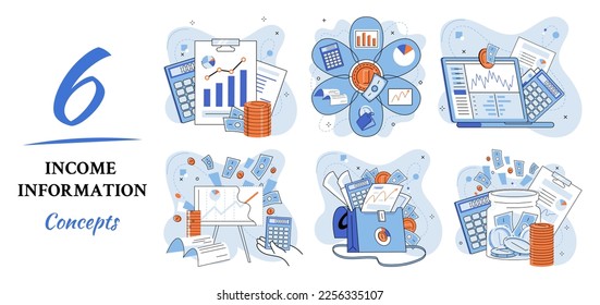 Registration of claim form register document, providing personal information, income information vector set. Employer form, earnings statement documents. Tax, financial and accounting reporting