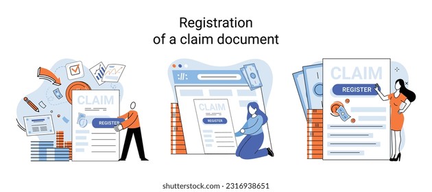 Registro del formulario de solicitud de registro, información personal, conjunto de vectores de información sobre ingresos. Presentación de impuestos, formulario de empleador, documentos de declaración de ganancias, metáfora abstracta de software en línea