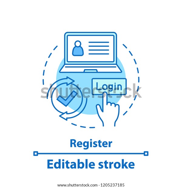 Registration concept icon. Create account idea\
thin line illustration. New user register. Login. Vector isolated\
outline drawing. Editable\
stroke