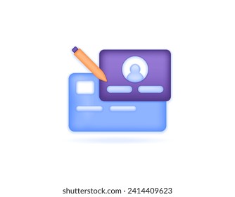registrieren und einen Account online erstellen. Öffnen Sie digitale Einsparungen. Erstellen Sie ein Sparkonto über das Internet. Debit-Karte, Login-Seite und Bleistift. Symbole. Minimalistisches 3D-Konzept-Design. grafisch