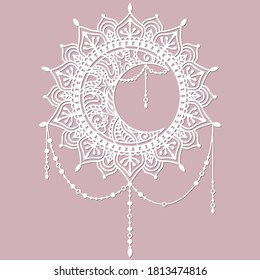 registro de las superficies decorativas. Resumen de la luna de mandala, paneles. Ilustración vectorial de un corte láser. Corte de papel e impresión de pantalla.