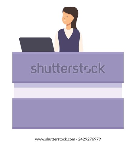 Registration desk icon cartoon vector. Support help. Happy welcome