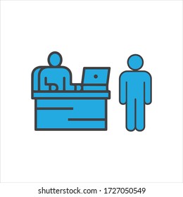 Registration desk vector , Customer service desk icon , Ticket  counter desk simple  illustration design 