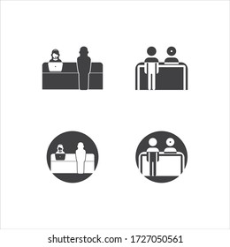 Vector de mostrador de registro , Icono de mostrador de servicio al cliente , Mostrador de venta de entradas diseño de ilustración simple 