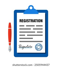 Registration document with signature and stamp - vector isolated on white.