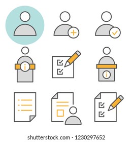 Registration flat line icons. Set of new, user, subscribe, register, order and more. Editable Stroke. Change to any size and any colour.