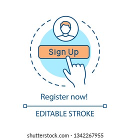Registration form concept icon. Sign up idea thin line illustration. Web personal profile. Website contact form. Login, authorization tab. Vector isolated outline drawing. Editable stroke
