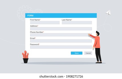 Registration form concept with man character vector illustration.