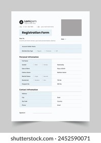 Registration Form Layout, Print Template