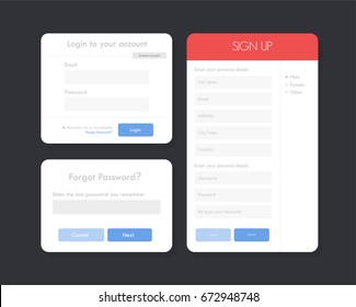 Registration Form, Login, Forgot Password, flat design