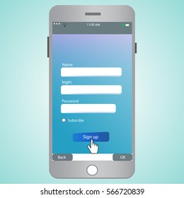 Registration form for mobile. Vector