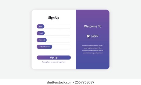 Registration form online, Website ui concept, User interface template.