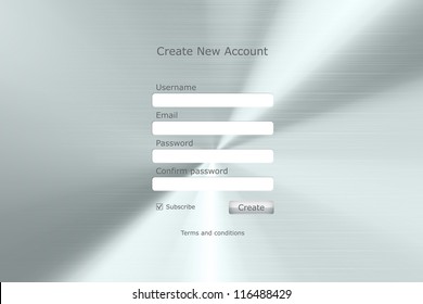 Page de formulaire d'inscription avec arrière-plan métallique.