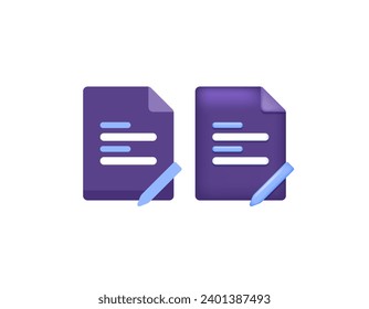 registration form. questionnaire form. note paper. edit files or documents. document symbol and pencil or pen. 3d icon. minimalist flat style and 3d style icon concept design. graphic elements. vector