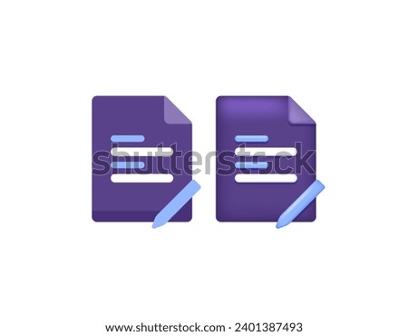 registration form. questionnaire form. note paper. edit files or documents. document symbol and pencil or pen. 3d icon. minimalist flat style and 3d style icon concept design. graphic elements. vector