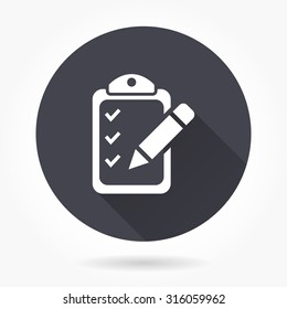 Registration  icon with long shadow, flat design. Vector illustration.