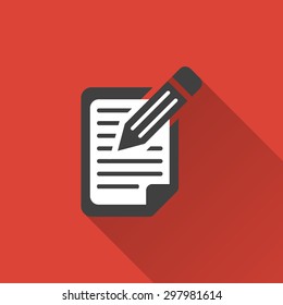 Registration   icon with a long shadow on a red background. Vector illustration.