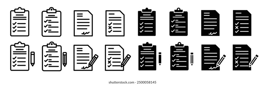 Registration icon set. Note or notepad icon set. Register or sign up form vector symbol. Edit file sign. 