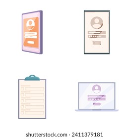Los iconos de registro establecen el vector de dibujos animados. Formulario de autorización electrónica y en papel. Autorización y autenticación